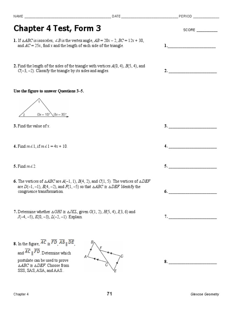 Glencoe Geometry Chapter 1 Test Form 2c Answer Key